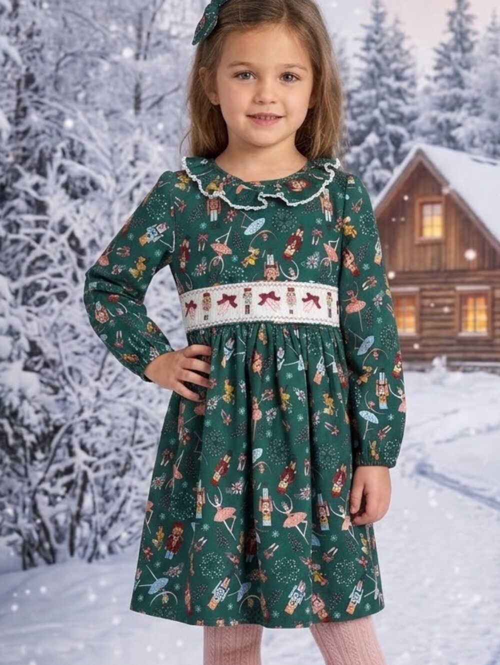 Bonnie Jean Kids Smocked Christmas Nutcracker Print Dress, S-2T, 4T, 5, NWT